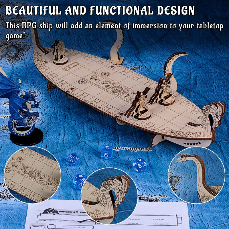 CZYY Miniatures Viking Longship Wood Laser Cut 1 Inch Square Grid Ship Battle Map for D&D, Dungeons and Dragons, Pathfinder or Other Tabletop RPG - Image 2